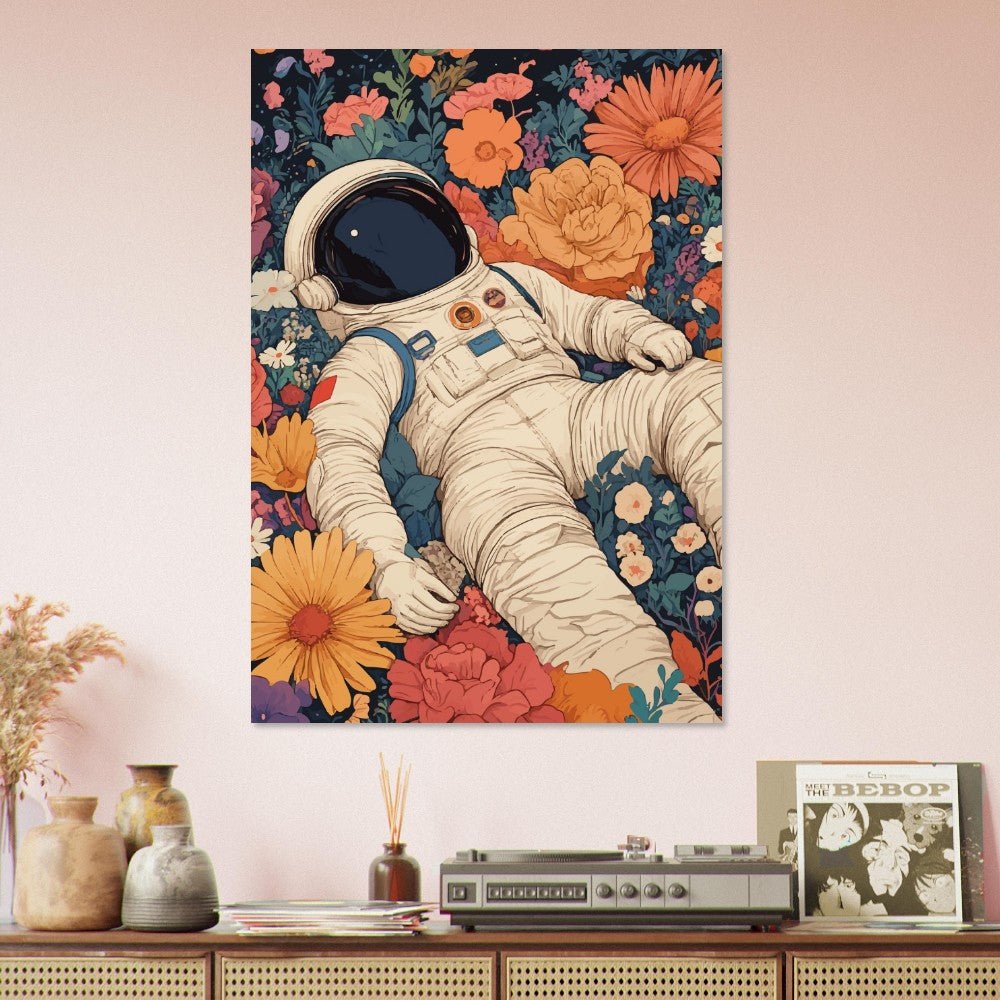 Astronaut on a bed of flowers Poster - Sillystroke
