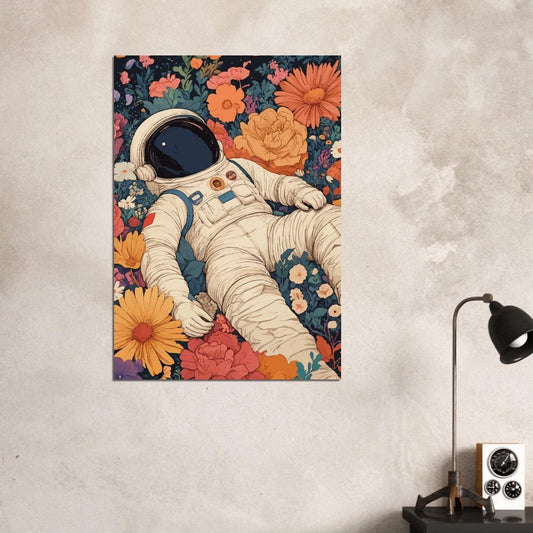 Astronaut on a bed of flowers Poster - Sillystroke