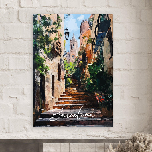 Barcelona alley painting poster - Sillystroke