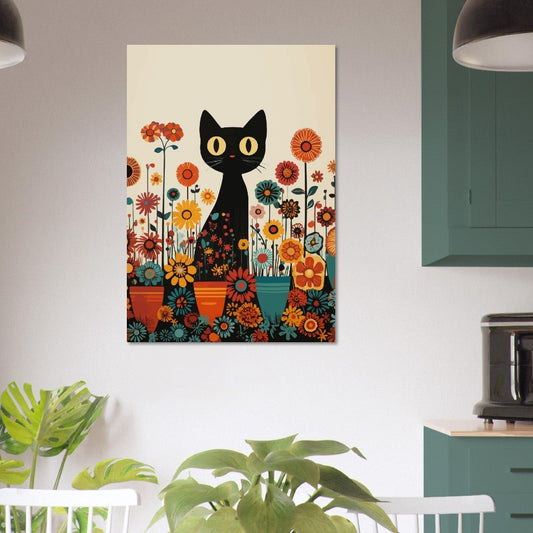 Black cat in bloom poster - Sillystroke