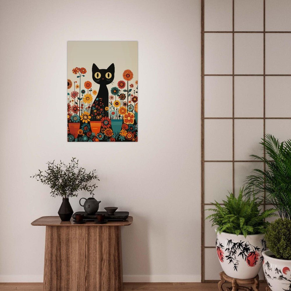Black cat in bloom poster - Sillystroke