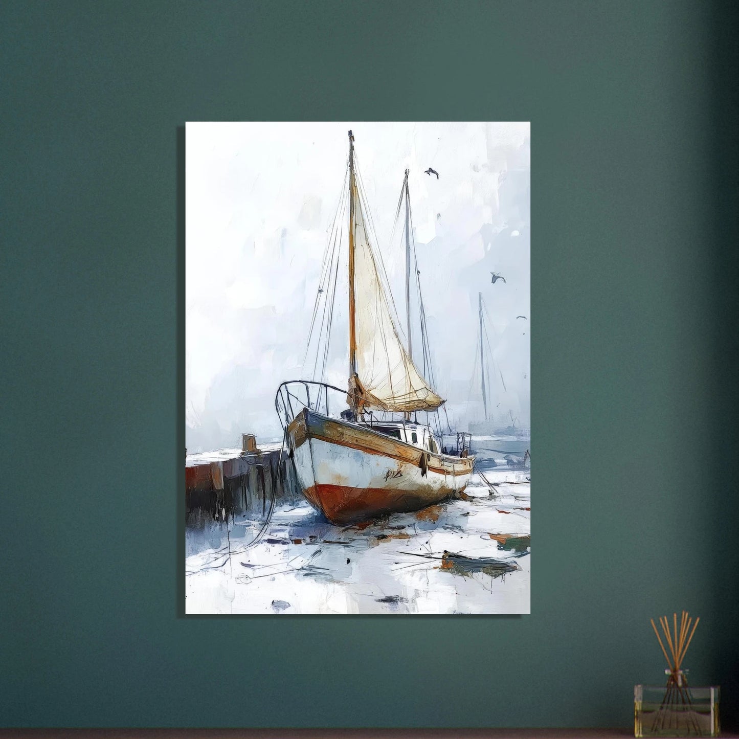 Boat in harbour painting poster - Sillystroke