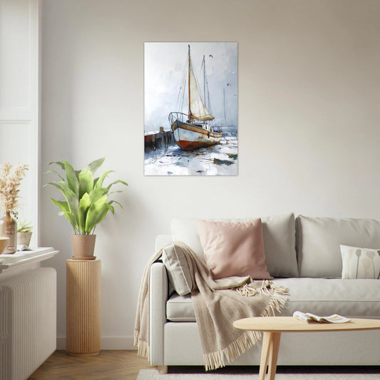 Boat in harbour painting poster - Sillystroke