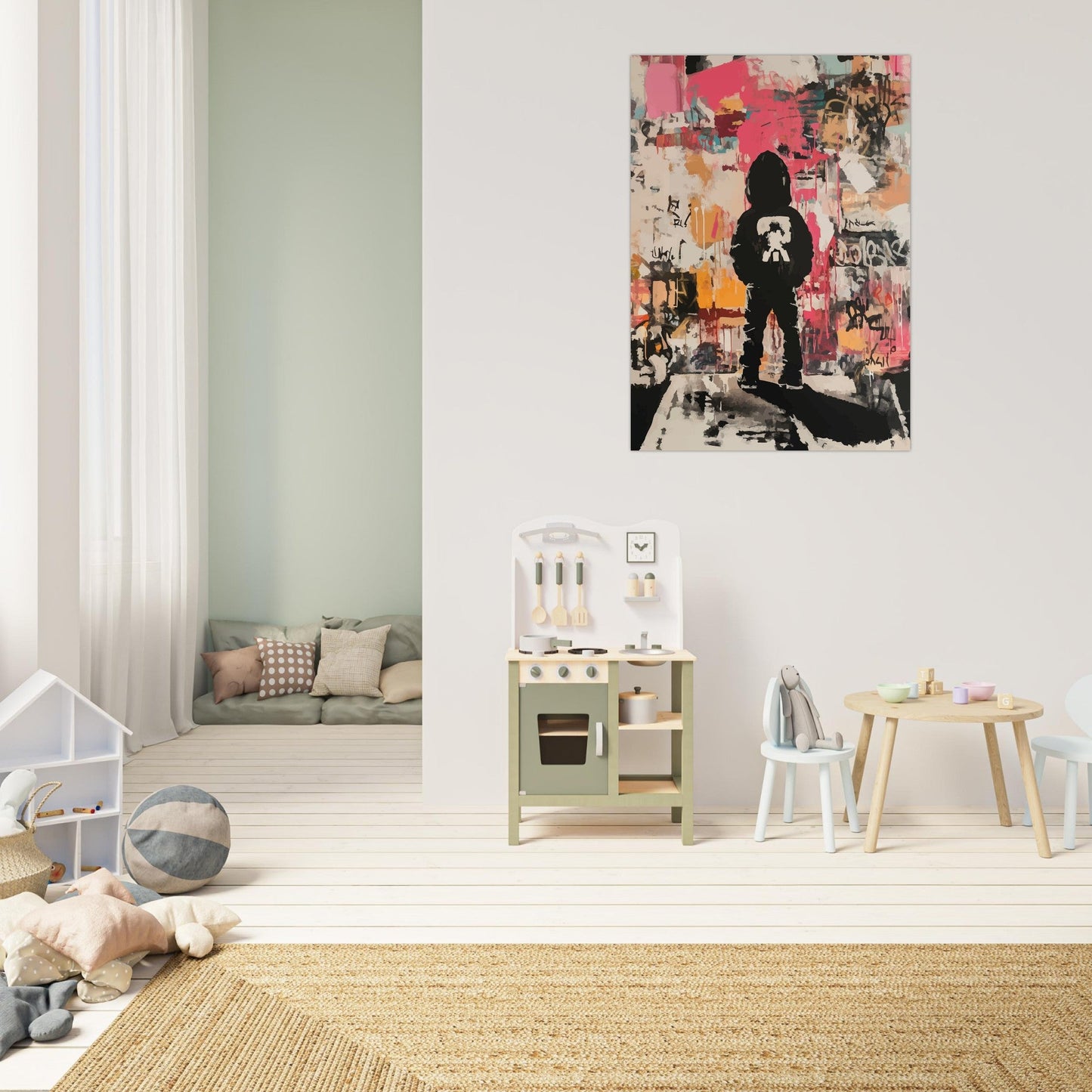 Boy gazing at street wall poster - Sillystroke