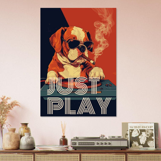 Bulldog playing vinyl poster - Sillystroke