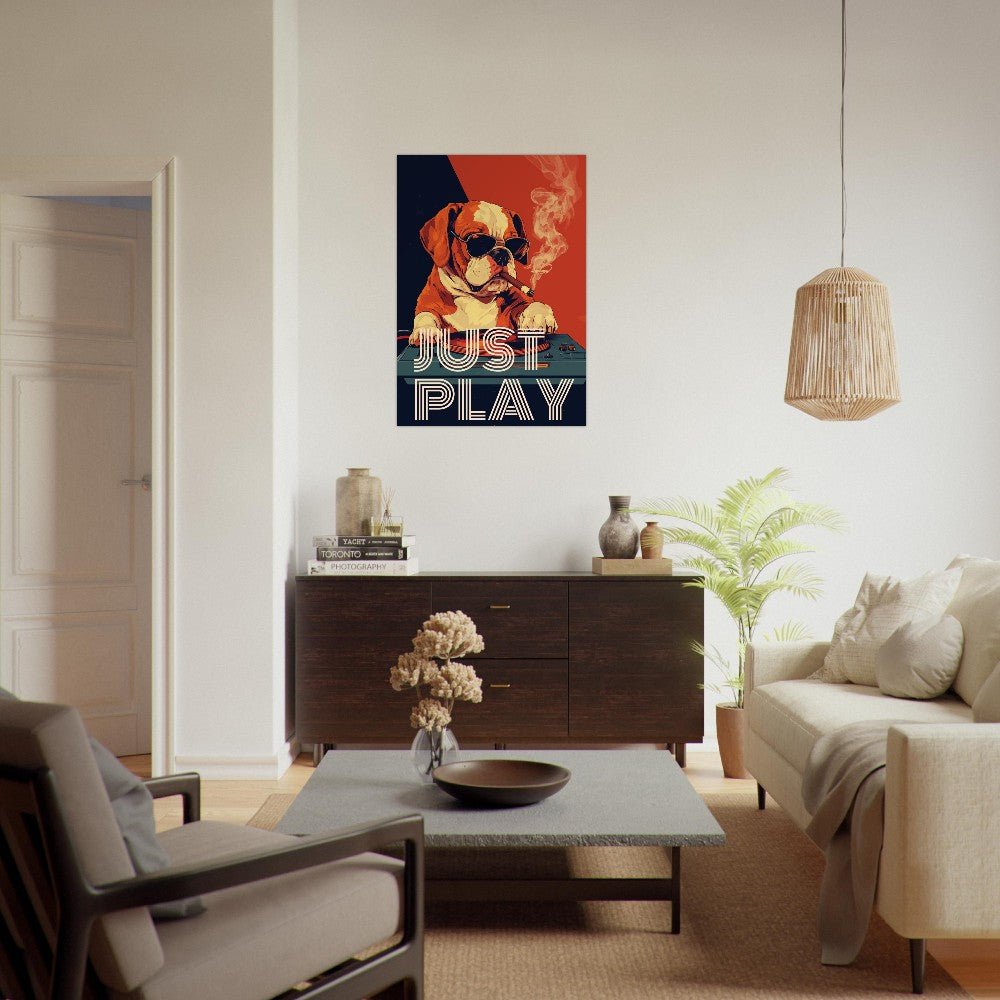 Bulldog playing vinyl poster - Sillystroke