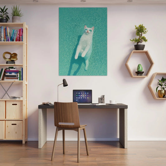 Cat sunbathing pool poster - Sillystroke