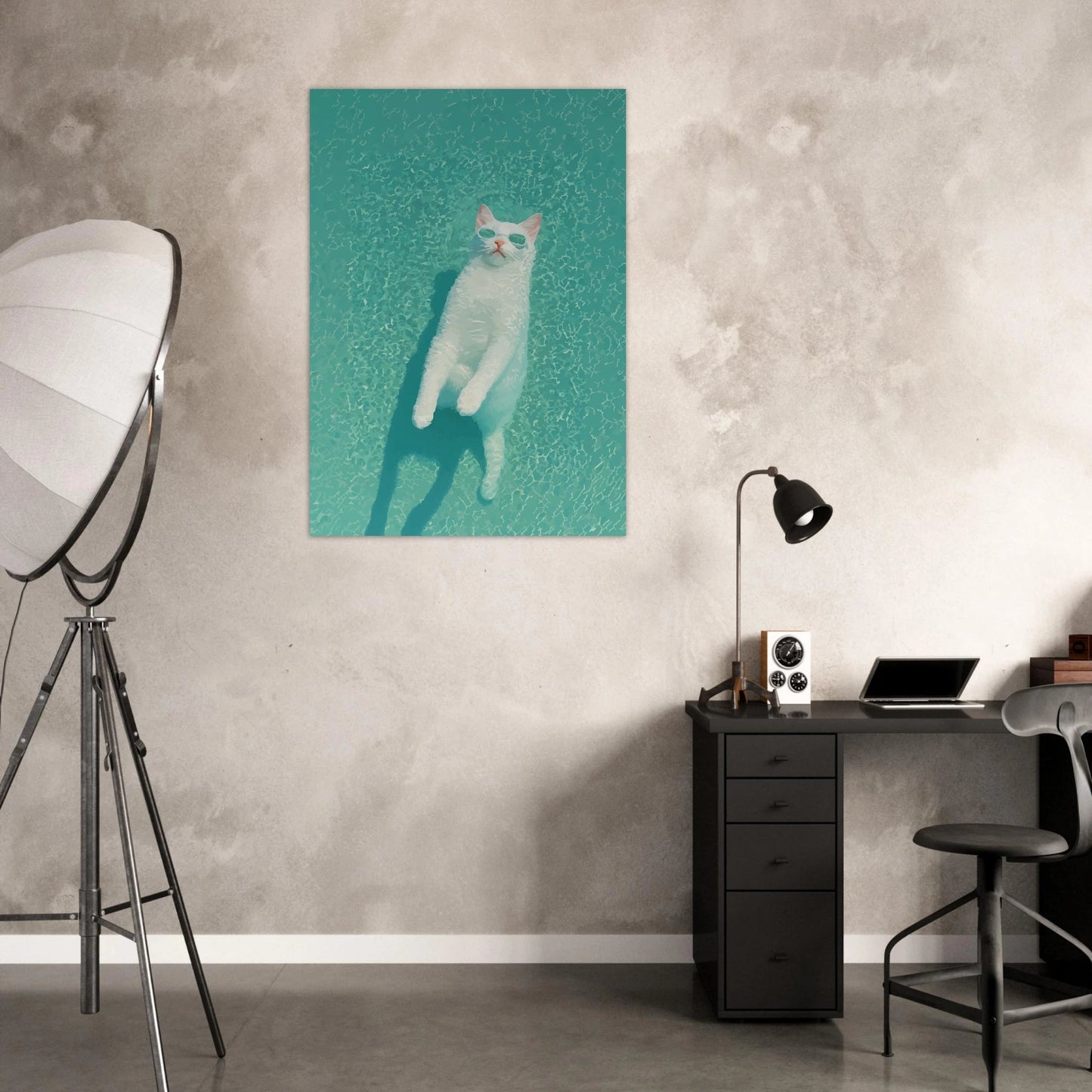 Cat sunbathing pool poster - Sillystroke