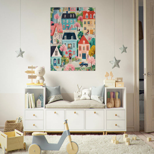 Charming small town illustration poster - Sillystroke