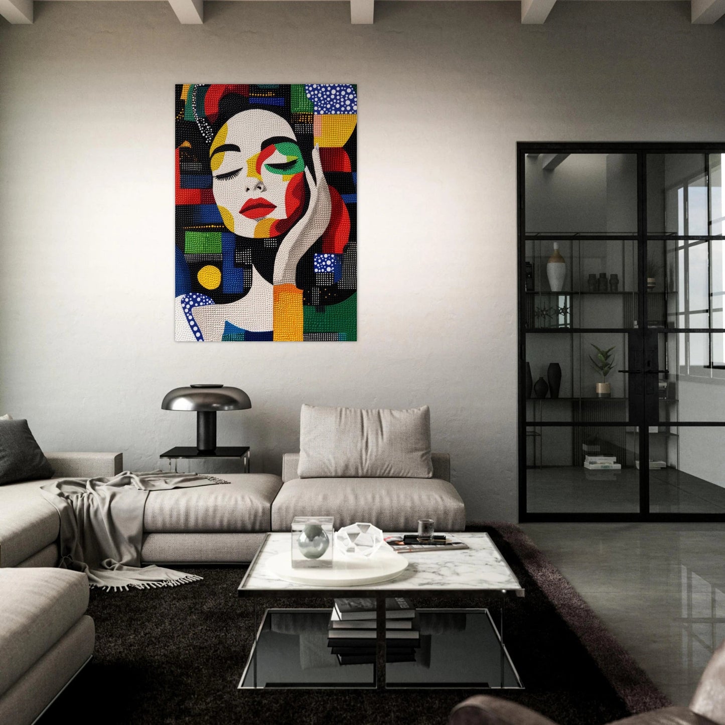 Colorful abstract woman dot painting poster - Sillystroke