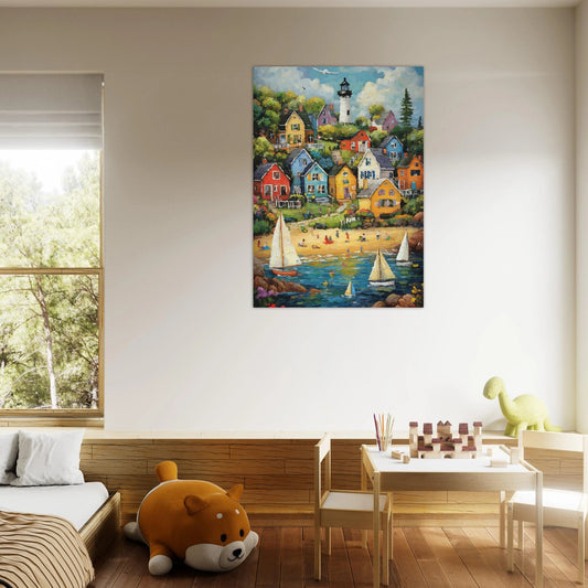 Colorful coastal town poster - Sillystroke