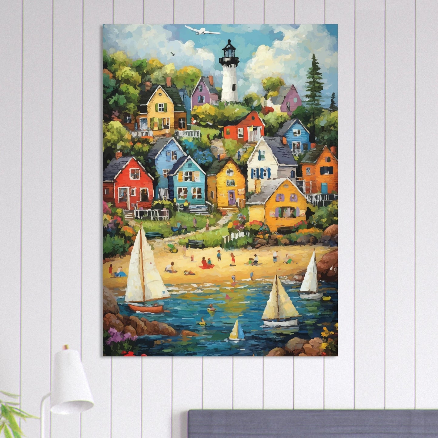 Colorful coastal town poster - Sillystroke