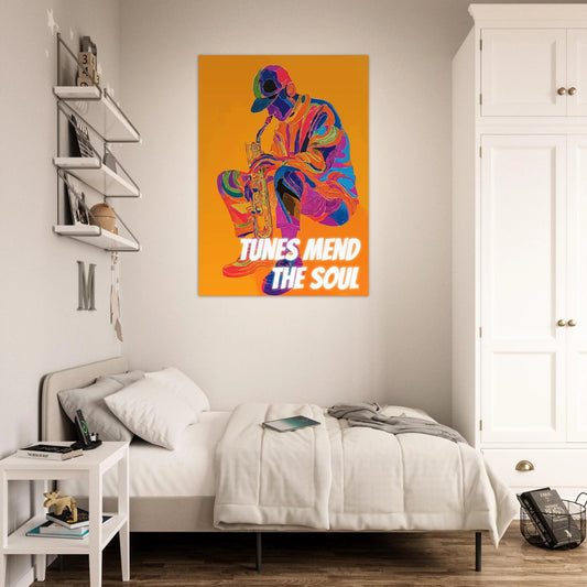 Colorful saxophone player poster - Sillystroke