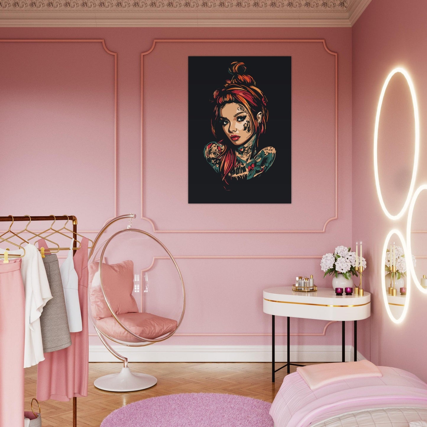 Colorful tattooed portrait poster - Sillystroke