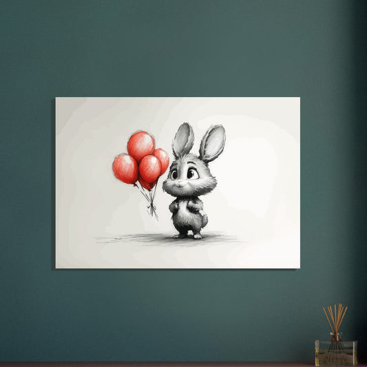 Cute bunny with red balloons poster - Sillystroke