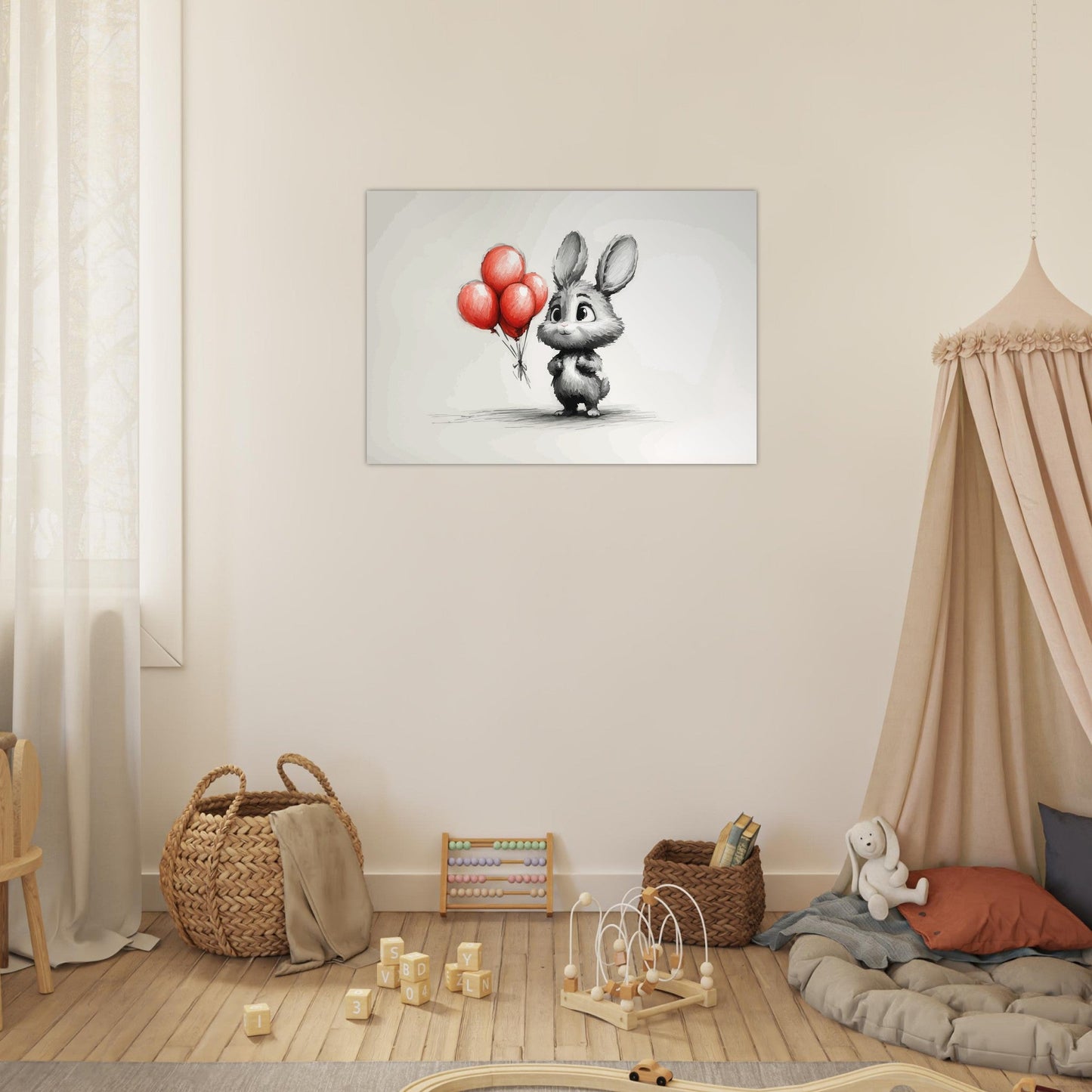 Cute bunny with red balloons poster - Sillystroke