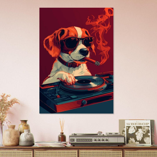 Dog playing LP poster - Sillystroke