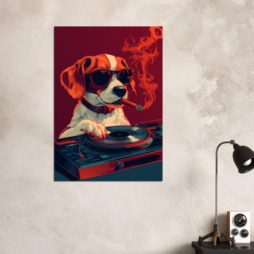 Dog playing LP poster - Sillystroke