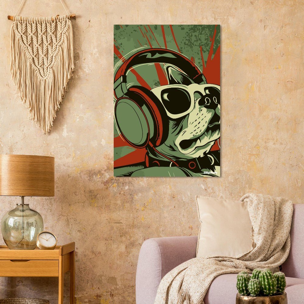 Dog with headphones poster - Sillystroke