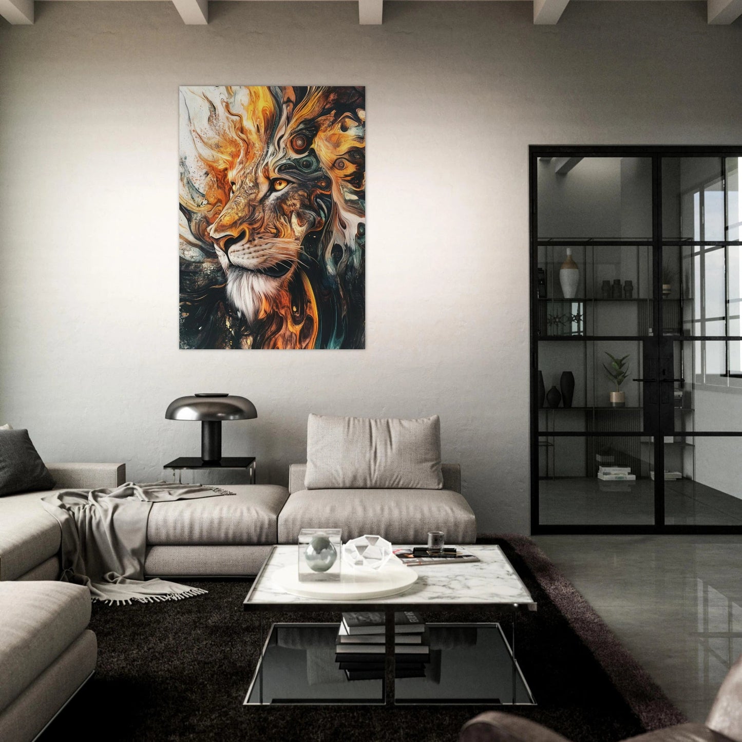 Fiery abstract lion poster - Sillystroke