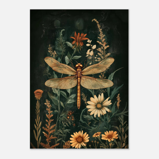 Golden dragonfly botanical poster - Sillystroke