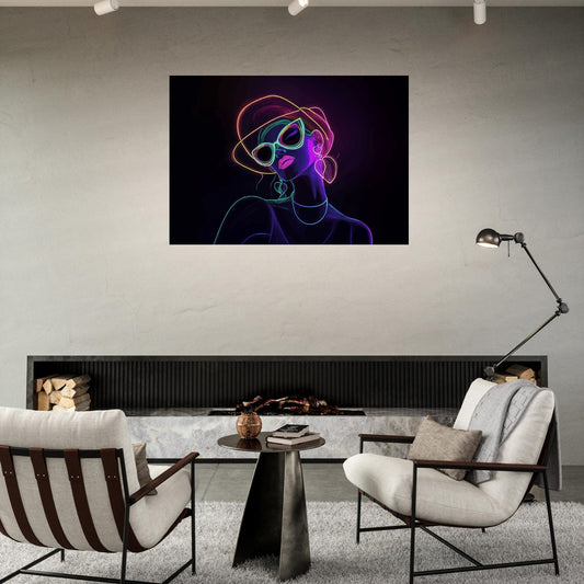 Neon hipster lady poster - Sillystroke