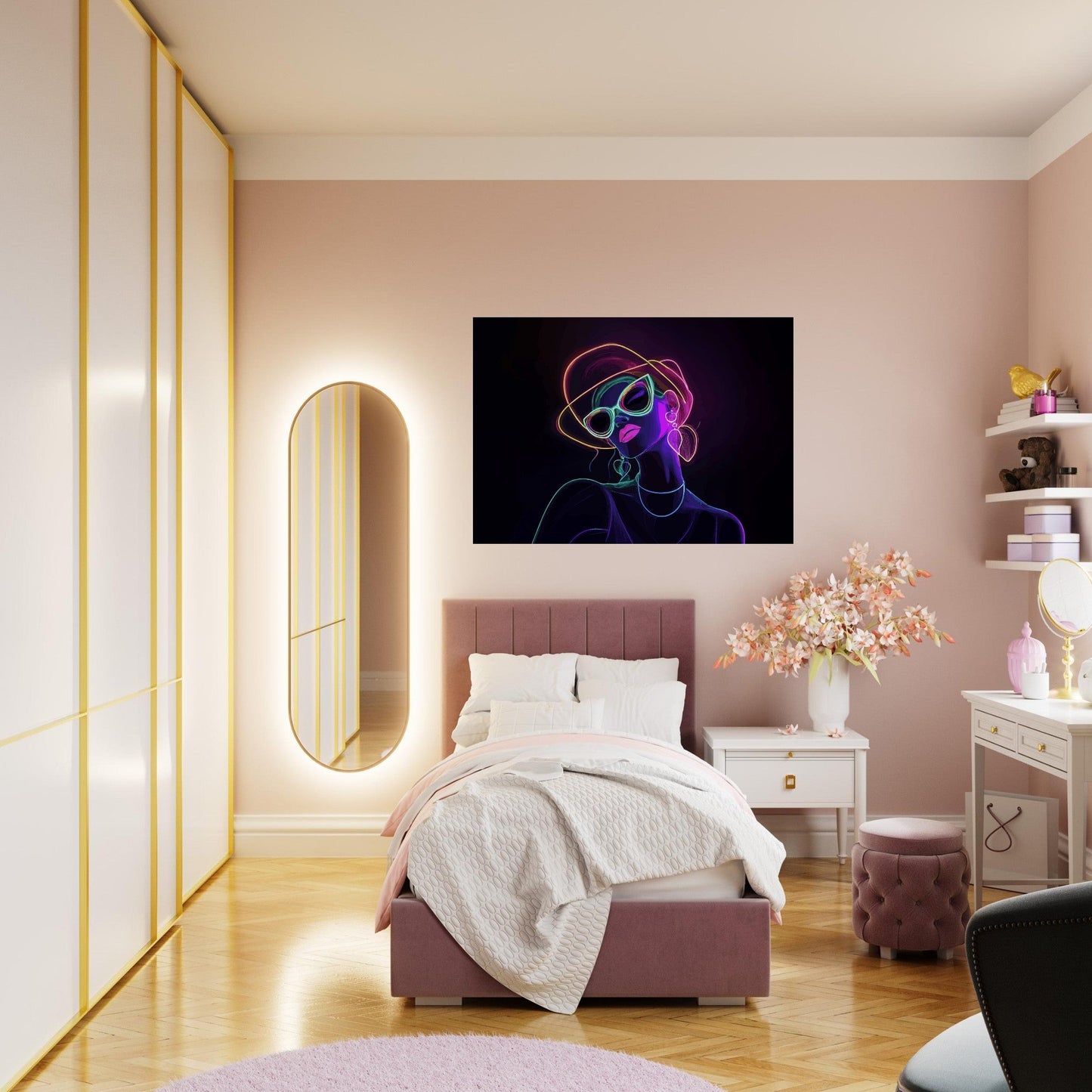 Neon hipster lady poster - Sillystroke