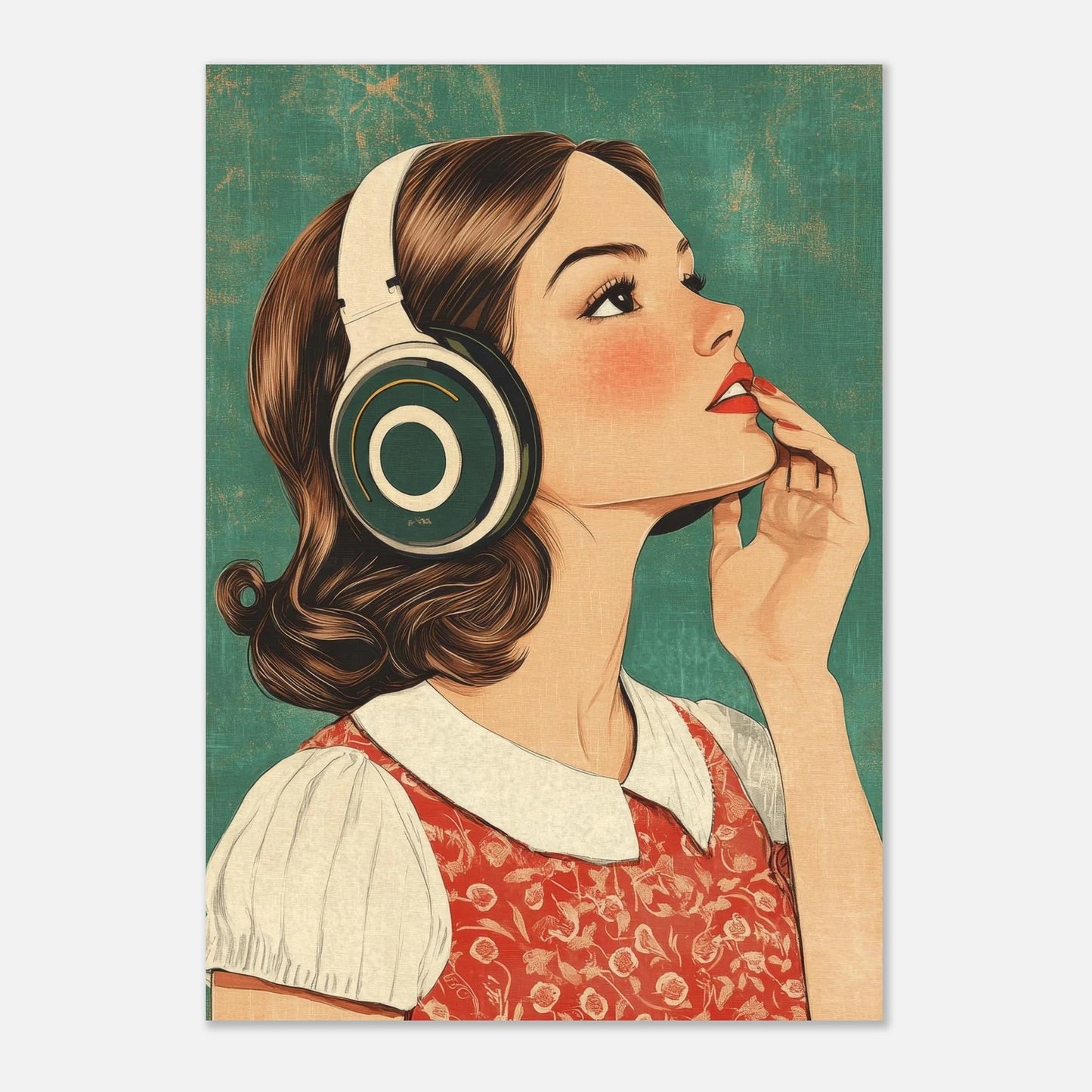 Retro girl with headphones poster - Sillystroke