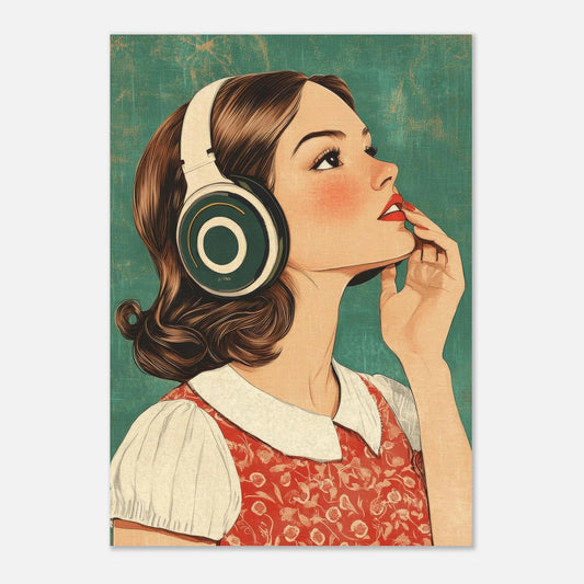 Retro girl with headphones poster - Sillystroke