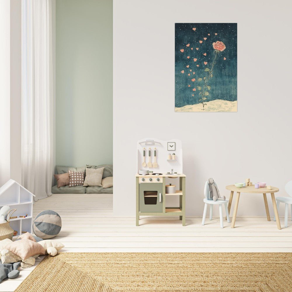 Rose with floating hearts poster - Sillystroke