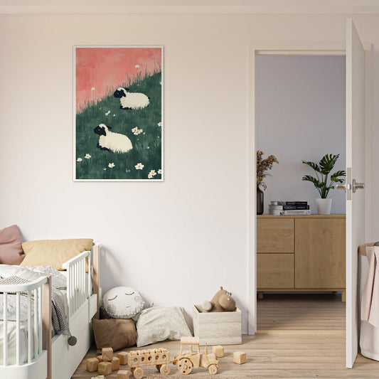 Sheep in meadow poster - Sillystroke