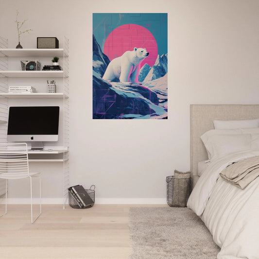 Synthwave polar bear poster - Sillystroke