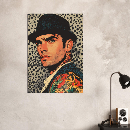 Tattooed man in color splash comic poster - Sillystroke