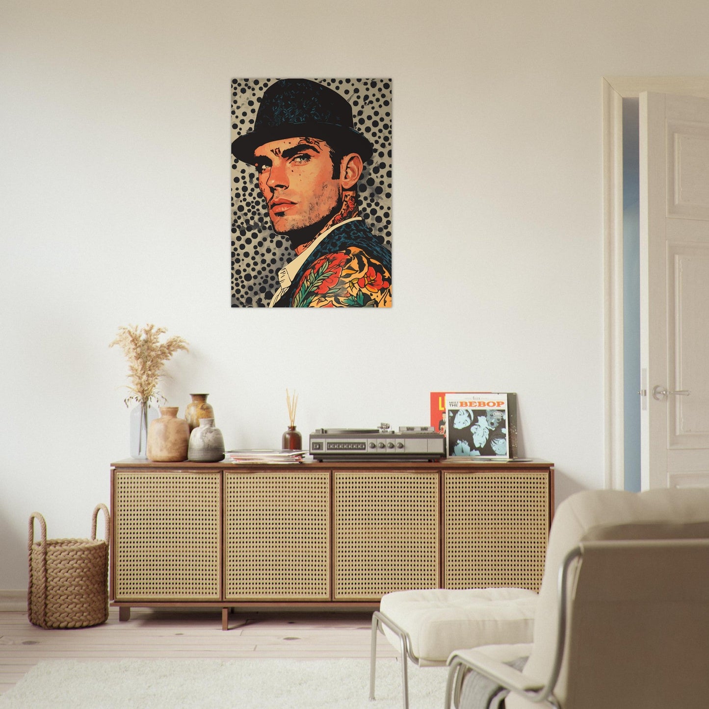 Tattooed man in color splash comic poster - Sillystroke