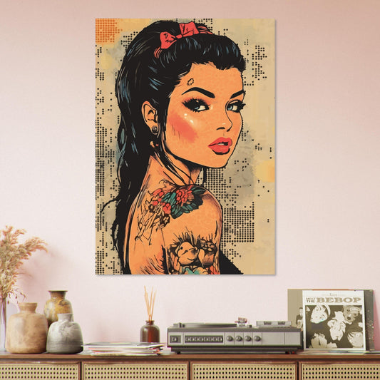 Tattooed woman in beige comic poster - Sillystroke