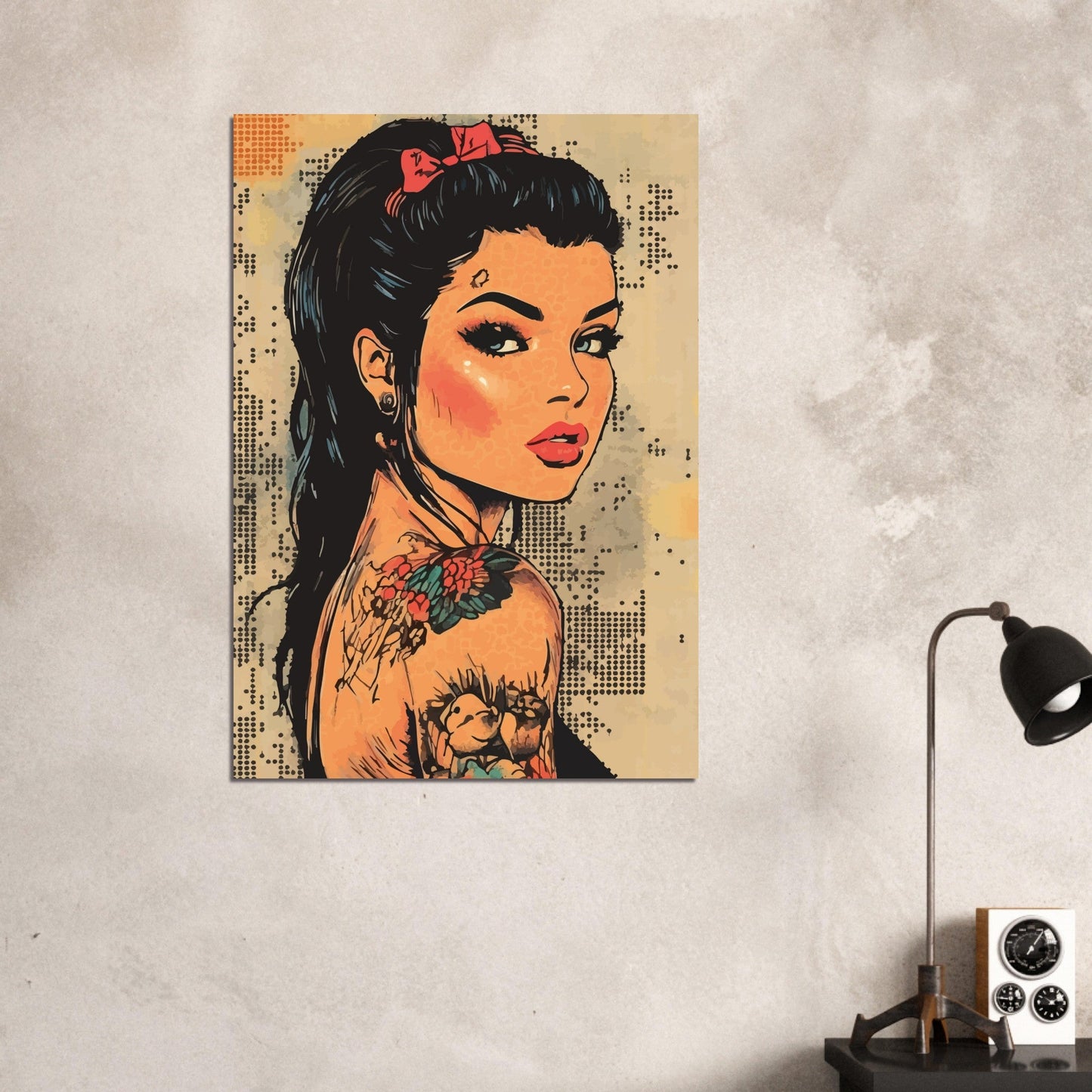 Tattooed woman in beige comic poster - Sillystroke