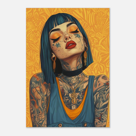 Tattooed woman in calm comic poster - Sillystroke