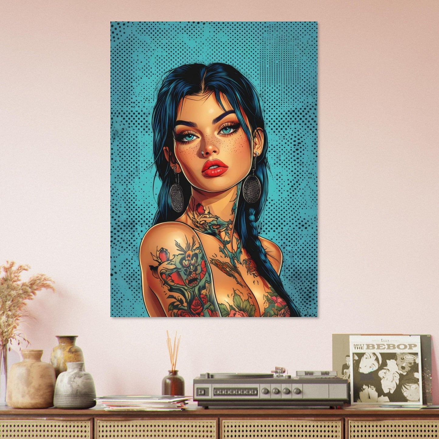 Tattooed woman in comic poster - Sillystroke