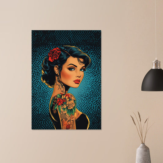 Tattooed woman in comic style poster - Sillystroke