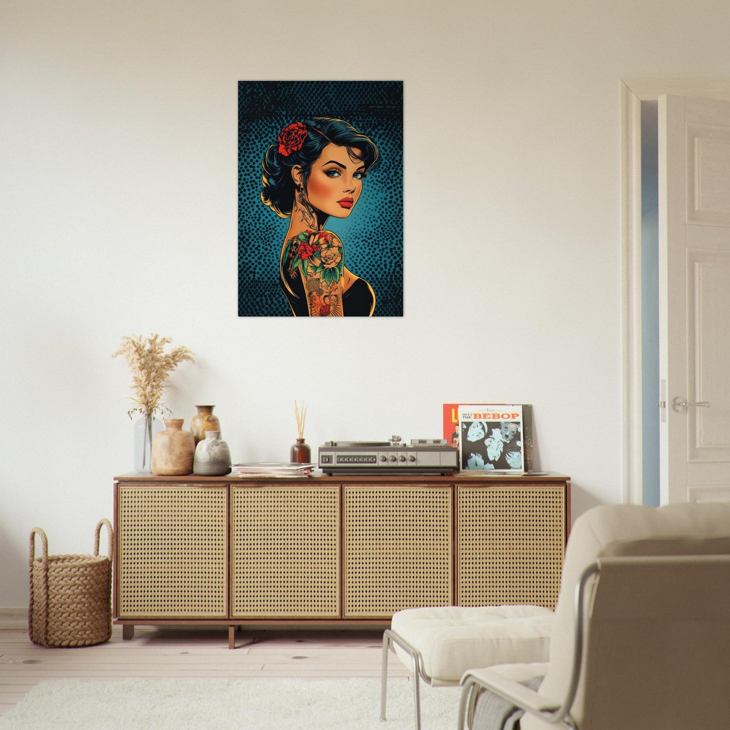 Tattooed woman in comic style poster - Sillystroke