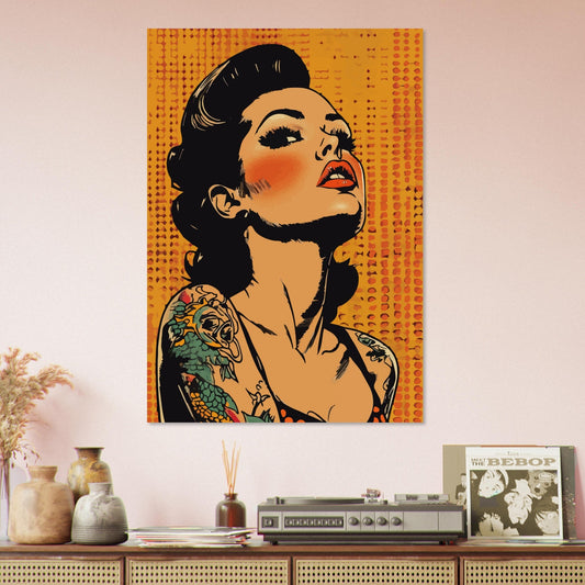 Tattooed woman in contrast comic poster - Sillystroke