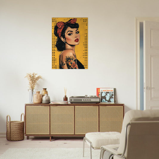 Tattooed woman in yellow comic poster - Sillystroke