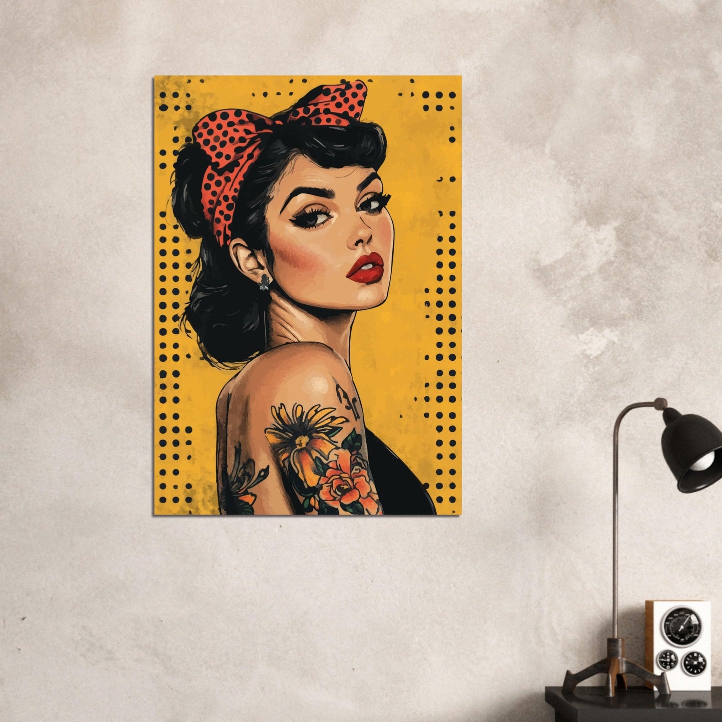Tattooed woman in yellow comic poster - Sillystroke