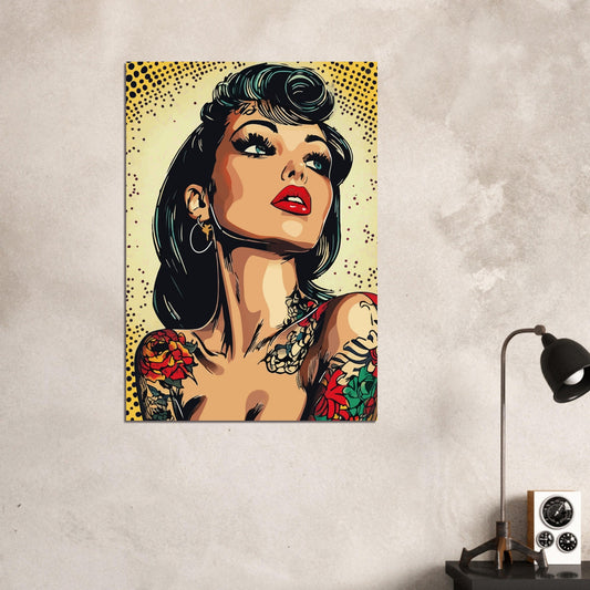 Tattooed woman yellow dots comic poster - Sillystroke