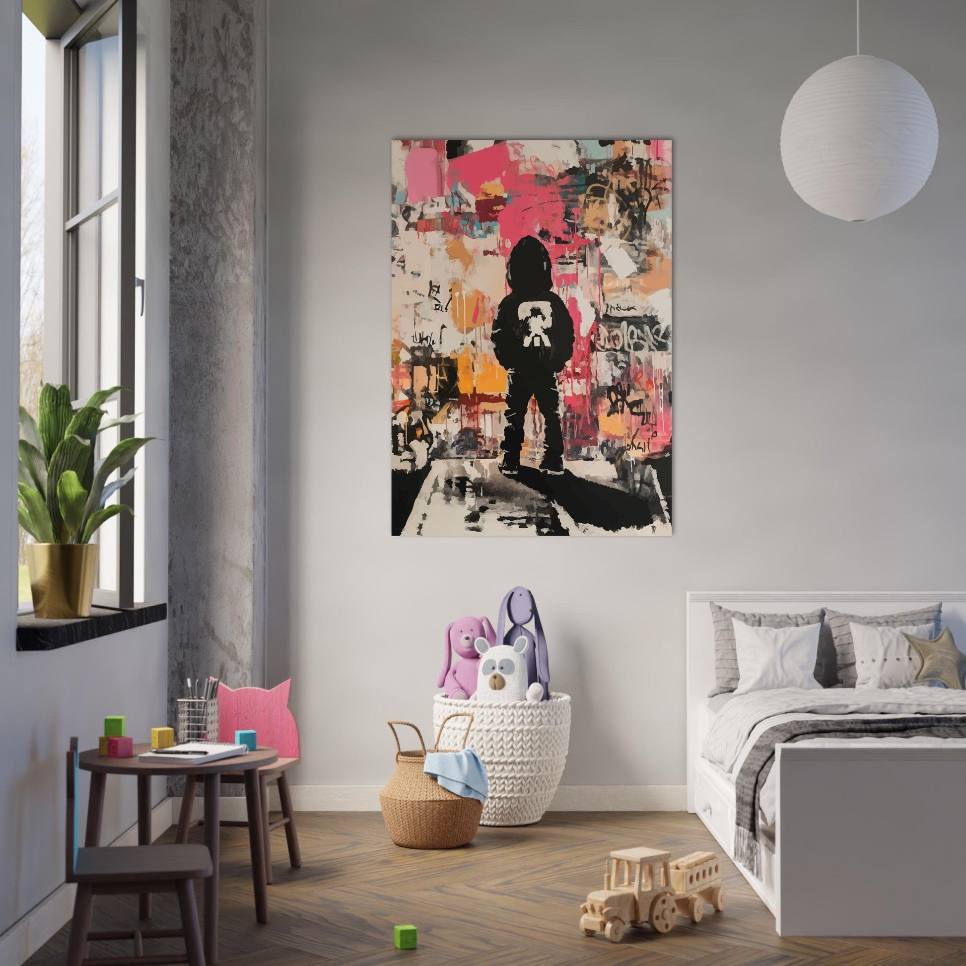 Boy gazing at street wall poster - Sillystroke