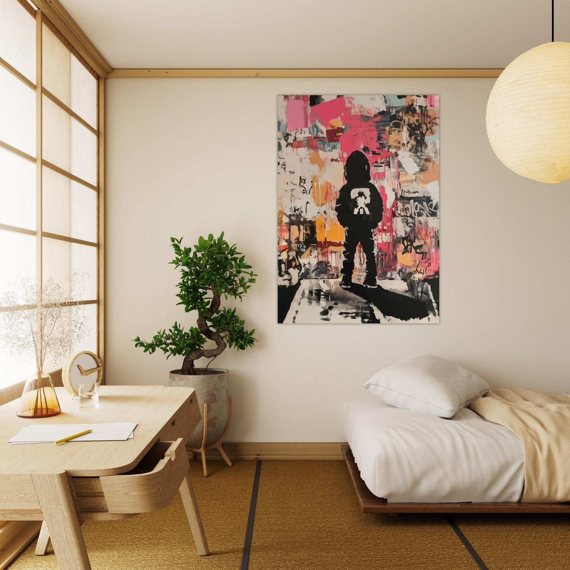 Boy gazing at street wall poster - Sillystroke