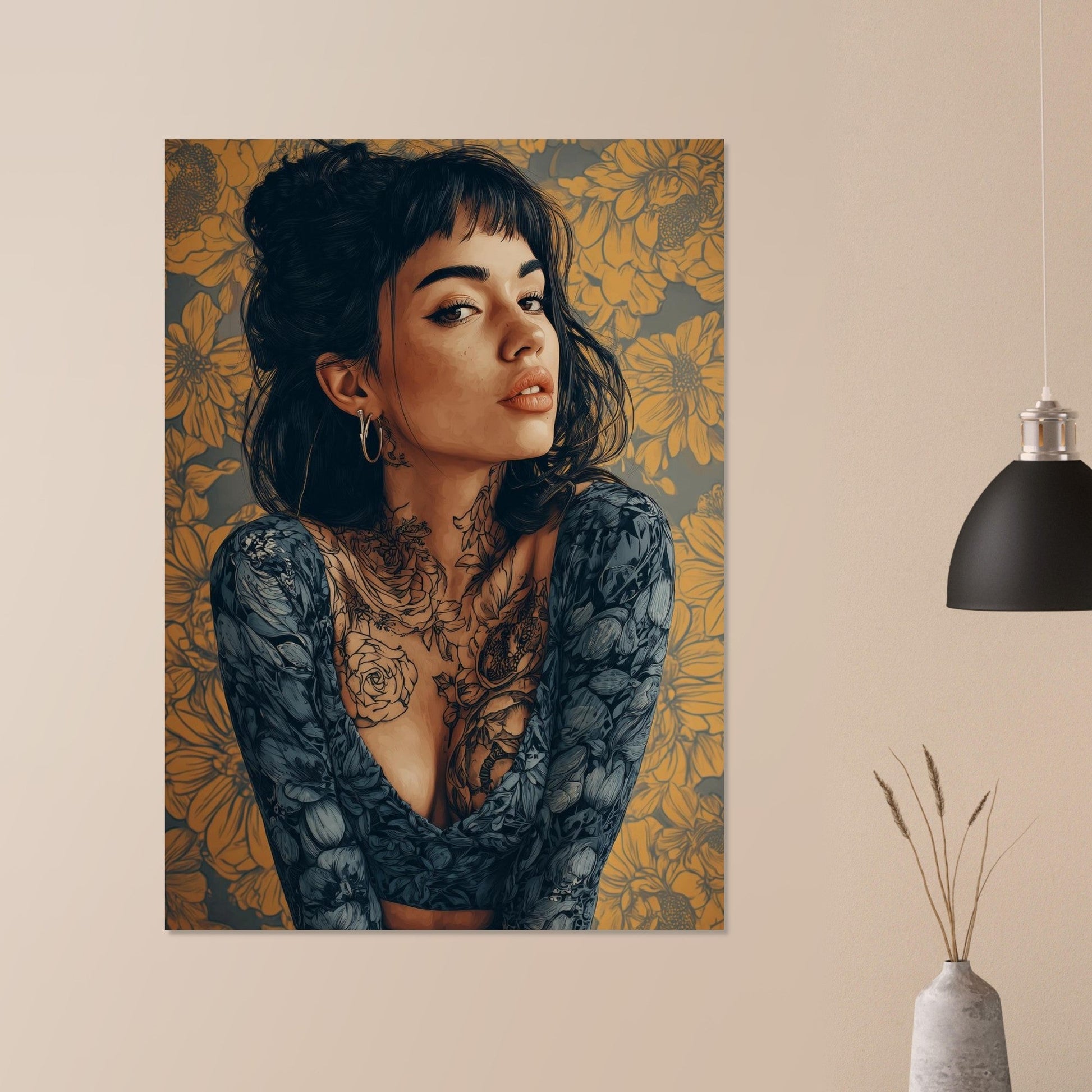 Modern Vintage Lady - Yellow Flower Poster - Sillystroke