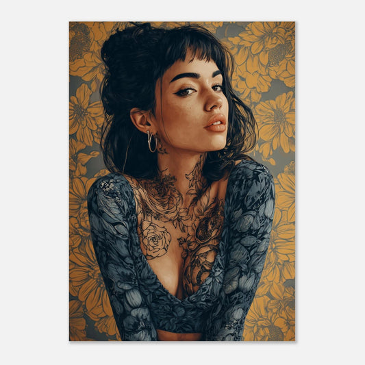 Modern Vintage Lady - Yellow Flower Poster - Sillystroke