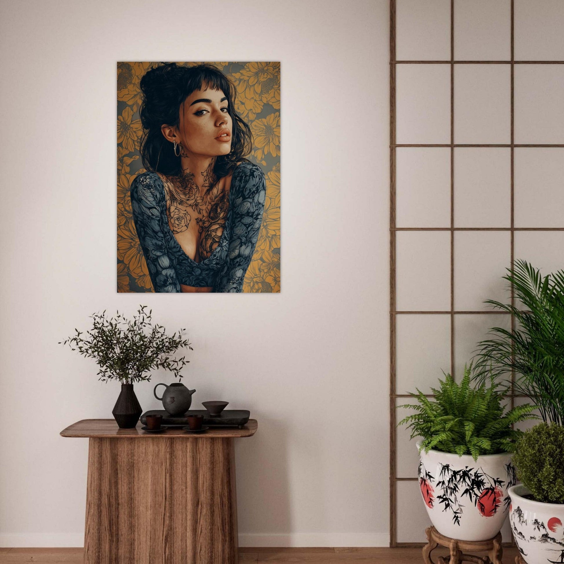 Modern Vintage Lady - Yellow Flower Poster - Sillystroke