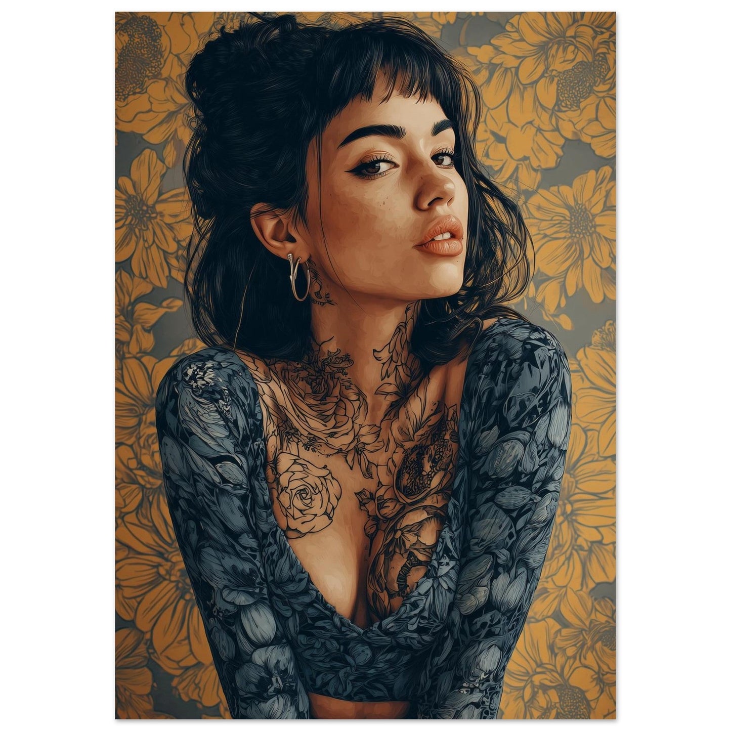 Modern Vintage Lady - Yellow Flower Poster - Sillystroke